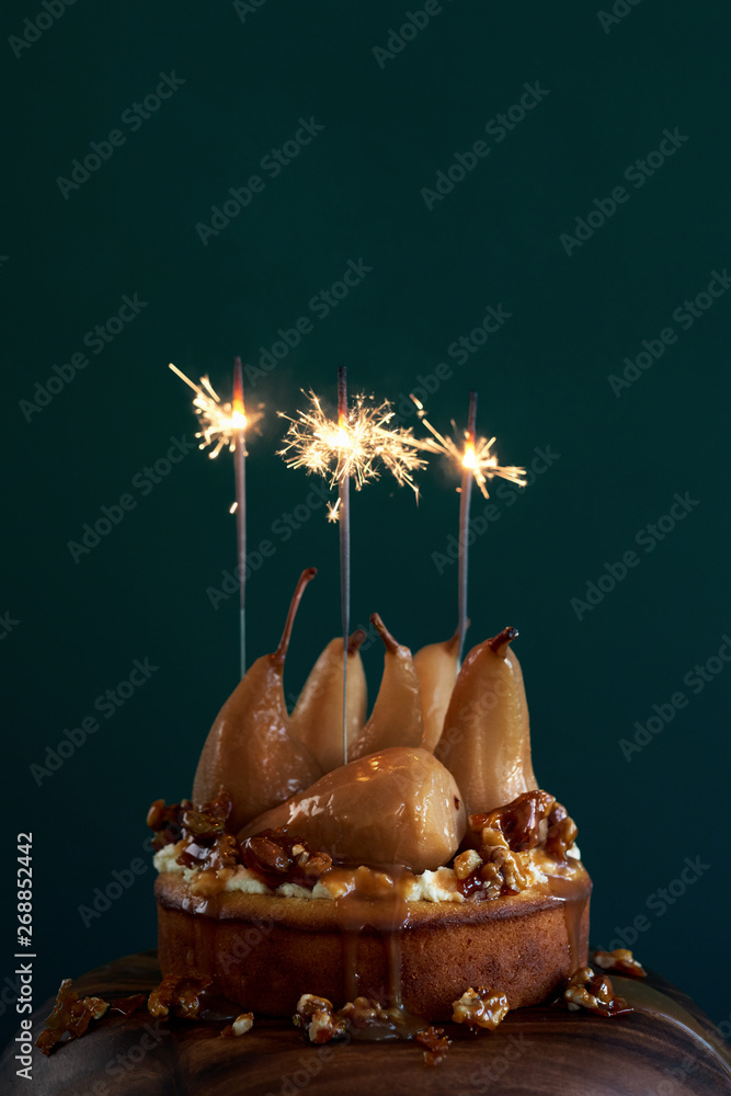 Birthday cake with sparklers Stock Photo | Adobe Stock