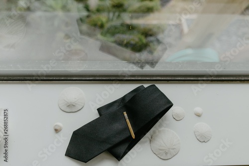 Tie with Tie Clip with Shells photo