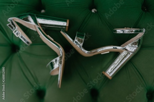 Modern Silver Wedding Shoes on Green Velvet