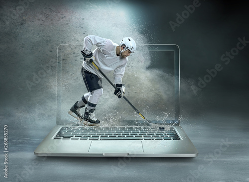 Canvas Print Caucassian ice hockey Players in dynamic action in a professiona