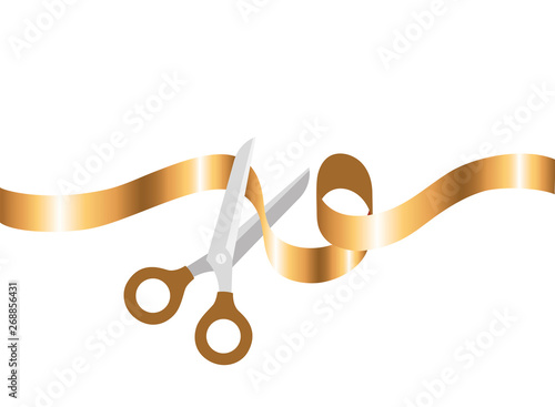 scissors with ribbon on white background