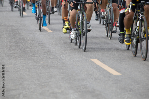 Cycling competition,rides a bike on asphalt road. 