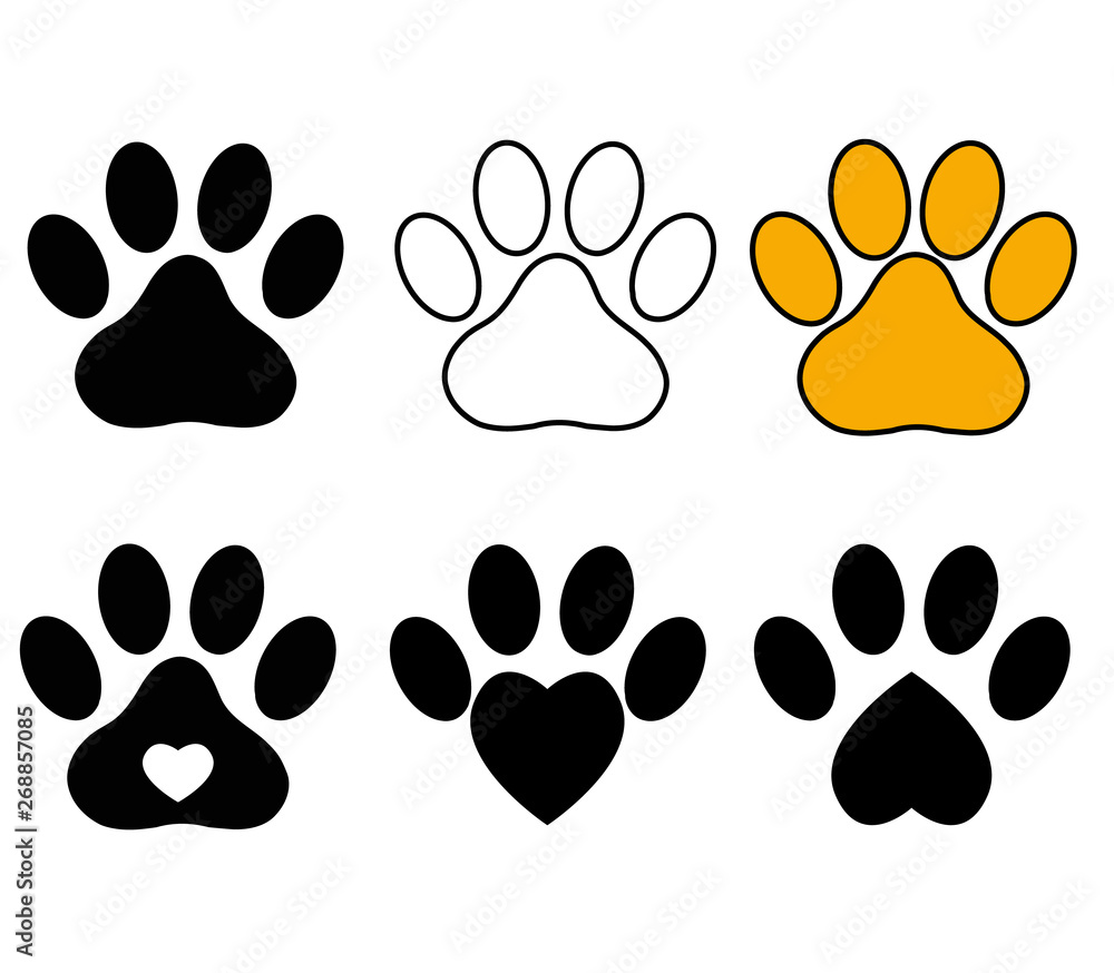 Paw Print on white background. Dog Paw sign. Cat Paw sign. Animal symbol. Paw Print on white background. Dog Paw sign. Cat Paw sign. Animal symbol.