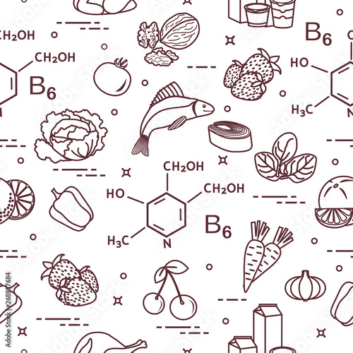 Seamless pattern with foods rich in vitamin B6.