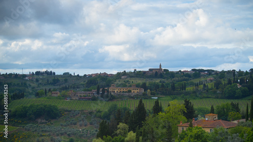 Landscape of Tuscany: hills, farmhouses, olive trees, cypresses, vineyards. The hills of Chianti south of Florence © Marco Ramerini