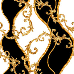 Canvas schilderij Glamour stijl patronen Gouden ketting in barokke stijl  © Olga