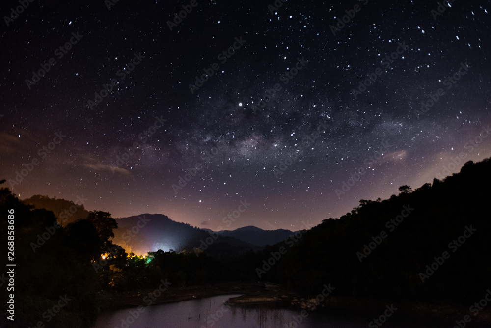 long esposure of a starry night with milky way at Kuala Kubu Bharu, Selangor Malaysia long esposure of a starry night with milky way at Kuala Kubu Bharu, Selangor Malaysia