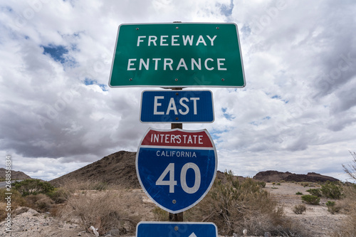 California Interstate 40 On Ramp Sign in the Mojave Desert