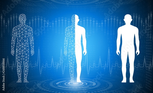 abstract background technology concept in blue light,brain and human body heal ,technology modern medical science in future and global international medical with tests analysis clone DNA human