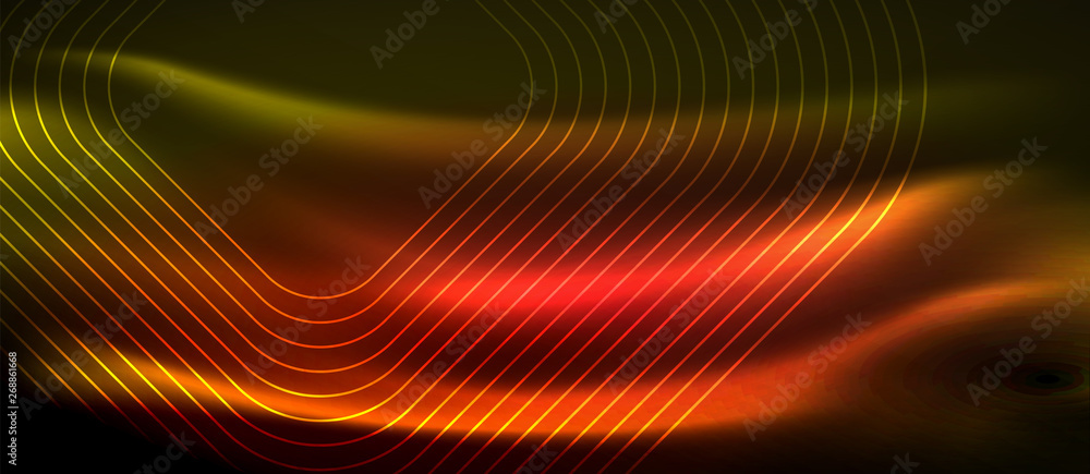 Neon square shapes lines on glowing light background Neon square shapes lines on glowing light background