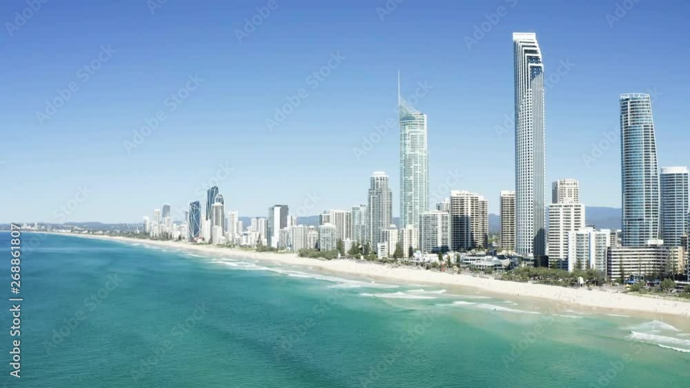 Sunny view of Surfers Paradise on the Gold Coast, moving forward. Sunny view of Surfers Paradise on the Gold Coast, moving forward.