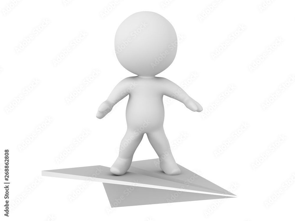 3D Character flying on paper plane 3D Character flying on paper plane