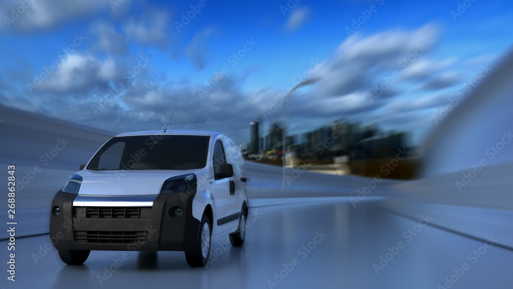 Delivery Van motion blur. Transport and logistic concept. 3D Illustration