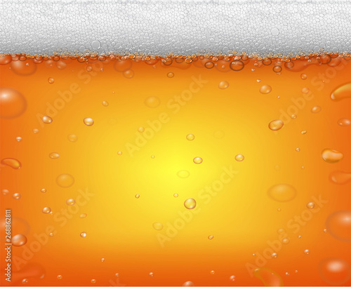 Beer fest background and realistic bubbles. Cold glass of ale or pub drink