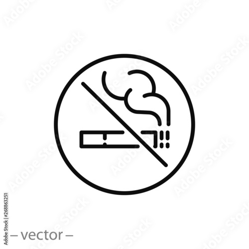 no smoking icon, filter cigarette and smoke, bad line symbol on white background - editable stroke vector illustration eps10