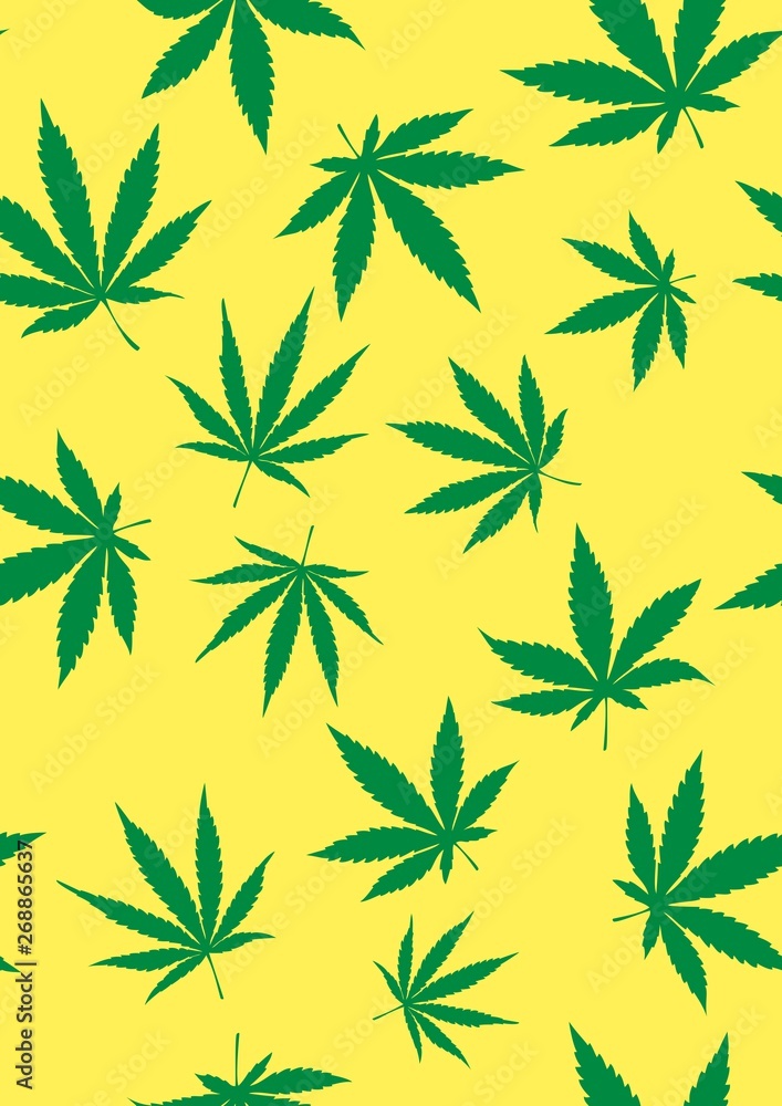 Seamless pattern of marijuana leaves. Vector template Cannabis Sativa leaf for design, card, invitation, placard, brochure, flyer.