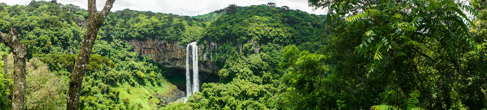 Panoramic landscape of Caracol waterfall at Canela city, Rio Grande do Sul, Brazil 
