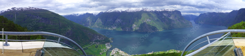 Stegastein viewpoint. Views of the Aurlandsfjorden fjord.  Aurlandsfjellet National Tourist Route, Norway. 