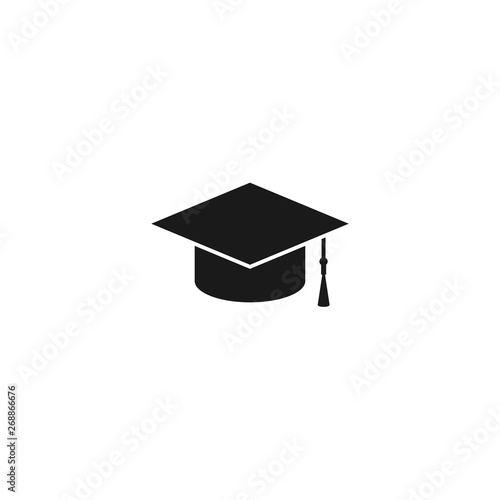 Graduation cap or mortar board icon with tassel. Flat illustration isolated on white.