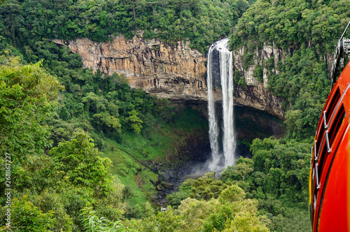 Caracol waterfall with cable car at Canela city  Rio Grande do Sul  Brazil                                                              