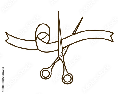 scissors with ribbon on white background