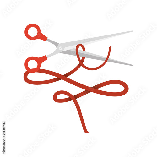 scissors with ribbon on white background