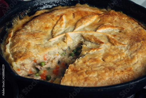 Chicken pot pie close-up photo