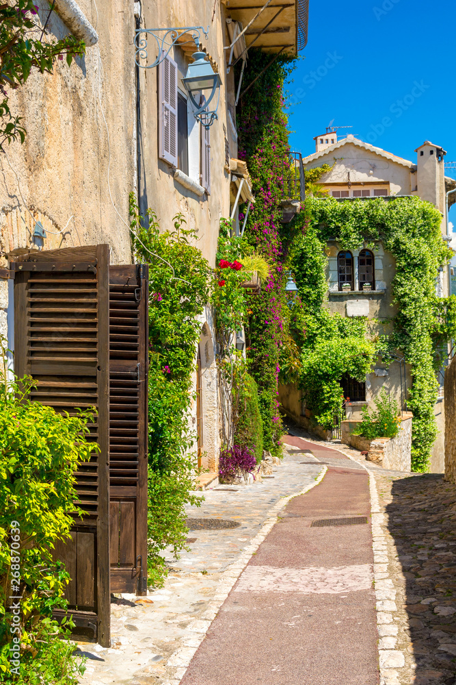charming alley in Saint-Paul-de-Vence town in Provence, cote d'azur, France