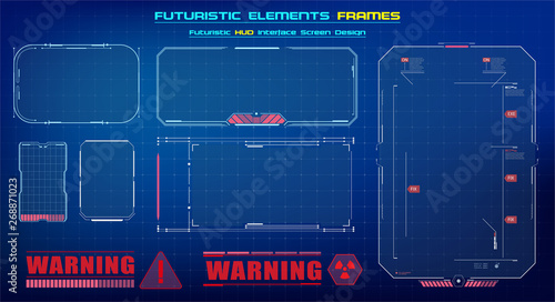 HUD UI GUI futuristic user interface screen elements set. High tech screen for video game. Sci-fi concept design. Square Frames Blocks Set HUD Interface Elements. Futuristic warning frame. Vector
