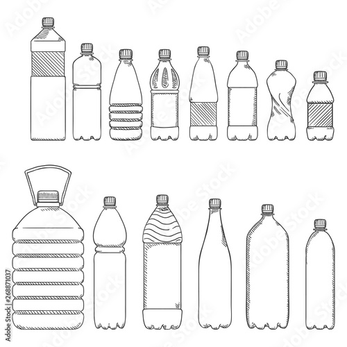 Vector Sketch Set of Plastic Bottles