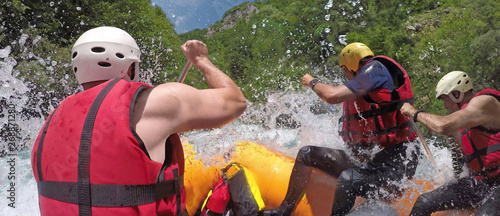Fotografía People in boat enjoy on whitewater rafting trip on Tara river in Montenegro
