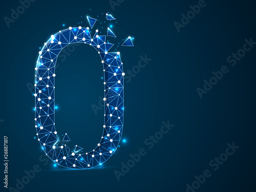 number zero sign 2D low poly abstract illustration consisting of points, lines, and shapes in the form of planets, stars and the universe. Raster wireframe concept.