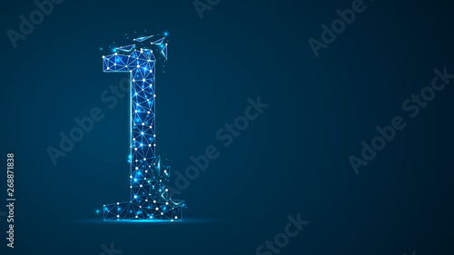 number one 2D low poly abstract illustration consisting of points, lines, and shapes in the form of planets, stars and the universe. Vector digit 1 wireframe concept.