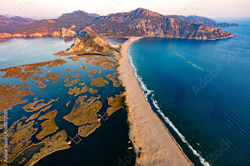 Fototapeta Naklejka Na Ścianę i Meble -  Iztuzu Beach, aerial, Dalyan, Mugla, Turkey