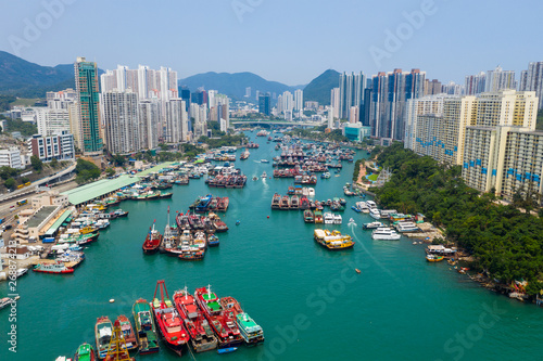 Top view of Hong Kong fishing harbor port in Aberdeen © leungchopan