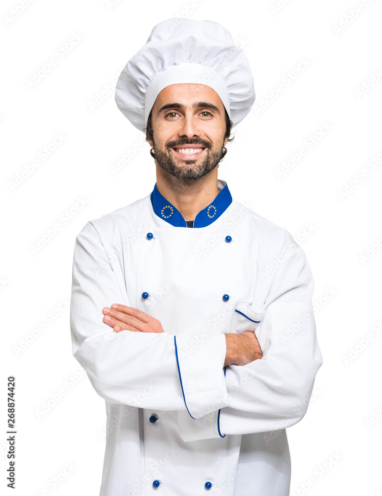 Cheerful chef isolated on white Cheerful chef isolated on white