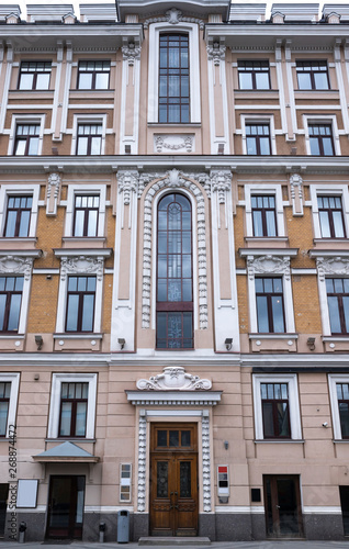 Vintage architecture classical facade building.