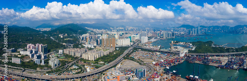 Photography Drone fly over Kwai Chung Cargo Terminal in Hong Kong