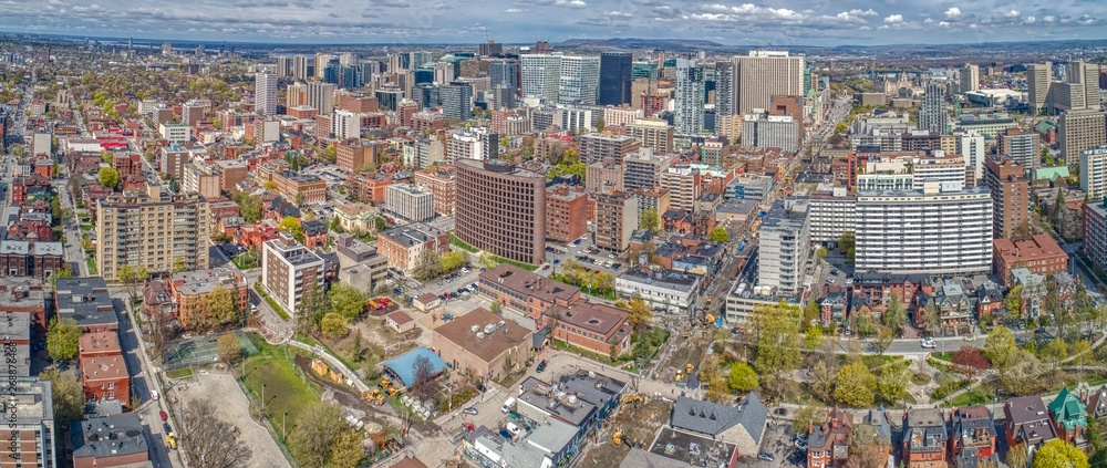 Aerial View of Downtown Ottawa looking north on a Day in Spring