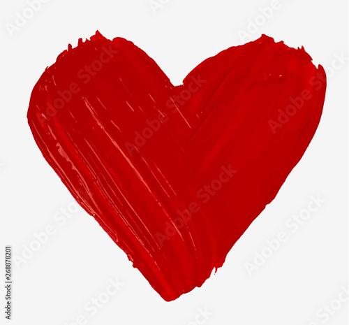 Hand painted with brush isolated big red heart. Valentine Day symbol.