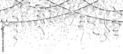 seamless silver confetti, streamers and garlands background