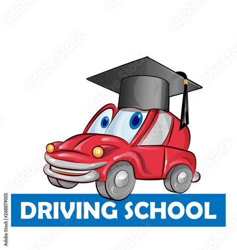 driving school car cartoon isolated on white