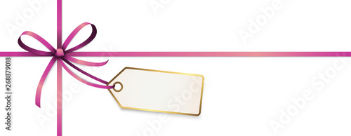 purple colored ribbon bow with hang tag