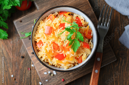 Bell Pepper and Carrot Rice, Tasty Homemade Rice with Vegetables