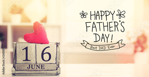 16 June Happy Fathers Day message with wooden block calendar 