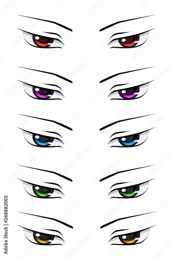 Set of anime style eyes of different colors, isolated on white. Stock ...