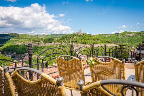 Veliko Tarnovo panorama - Tzarevetz fortress and the old part of the town. Veliko Tarnovo, Bulgaria. 