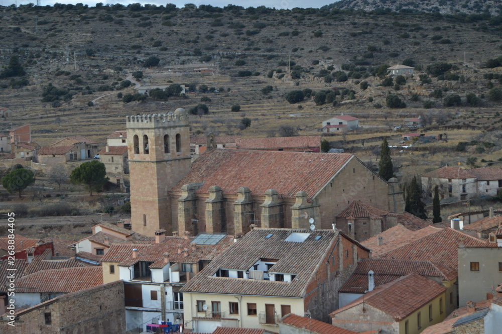 December 27, 2013. Mora De Rubielos. Teruel, Aragon, Spain. Former Collegiate Church of Santa María, Gothic Temple 15th Century. History, Travel, Nature, Landscape, Vacation, Architecture.
