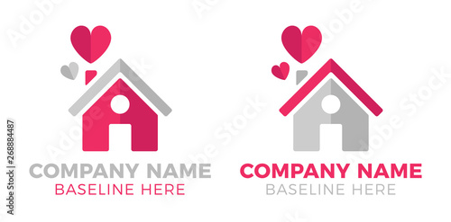 House and hearts, home love, logo or icon concept