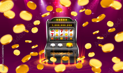 3d slots machine wins the jackpot, Isolated on glowing lamp background.